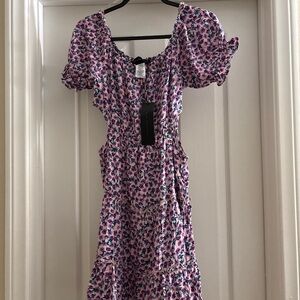 Floral Puff-Sleeve Midi Dress in Lavender
